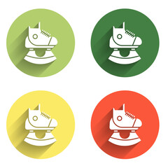 Set Skates icon isolated with long shadow background. Ice skate shoes icon. Sport boots with blades. Color circle button. Vector