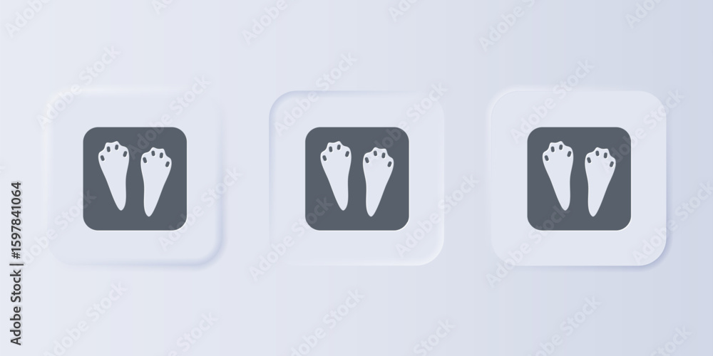 Poster grey rabbit and hare paw footprint icon isolated on grey background. set icons in square buttons. ve