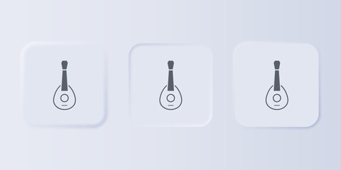 Grey Guitar icon isolated on grey background. Acoustic guitar. String musical instrument. Set icons in square buttons. Vector