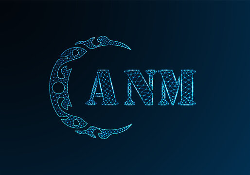 Low poly letter logo ANM design. ANM letter logo low poly vector design on blue color gradient background. ANM logo low poly design