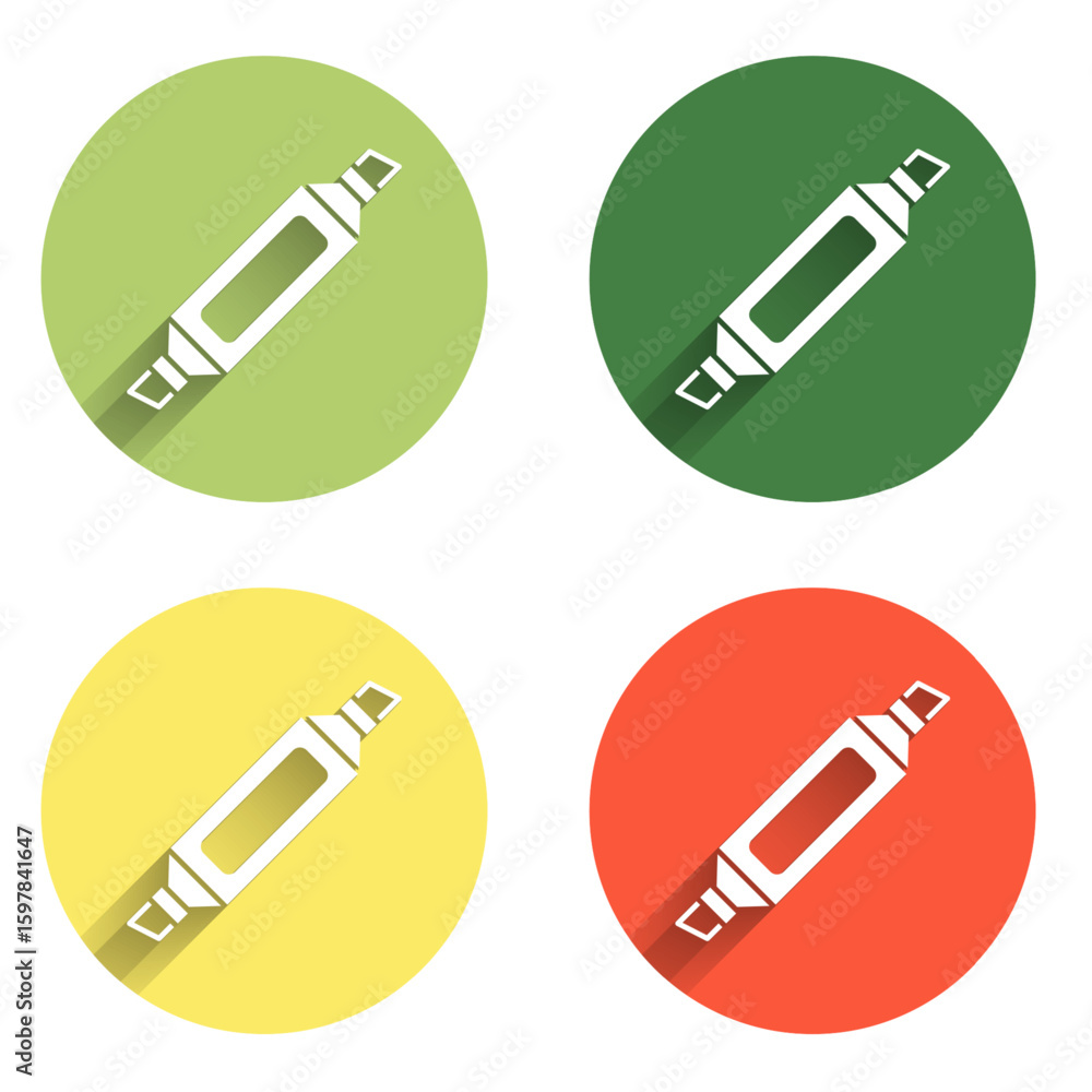 Poster set marker pen icon isolated with long shadow background. color circle button. vector