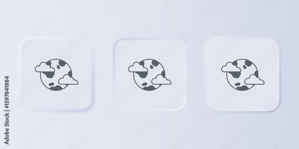 Poster grey earth planet with clouds icon isolated on grey background. earth globe with atmosphere covered 