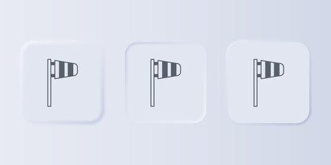 Grey Cone meteorology windsock wind vane icon isolated on grey background. Windsock indicate the direction and strength of the wind. Set icons in square buttons. Vector