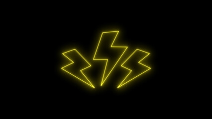 Neon bolt sign. neon lightning bolts.yellow electric lightning bolts.neon yellow lightning bolts on black background