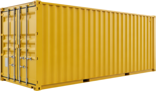 Yellow Shipping Container With Closed Doors And Securing Bars On A Transparent Background Transparent Background