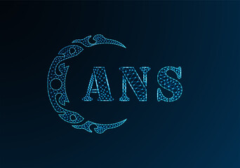 Low poly letter logo ANS design. ANS letter logo low poly vector design on blue color gradient background. ANS logo low poly design