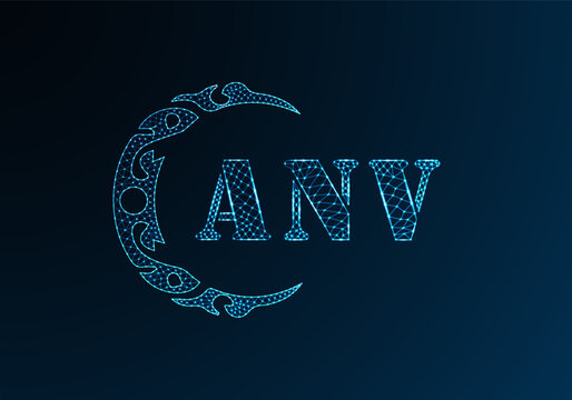 Low poly letter logo ANV design. ANV letter logo low poly vector design on blue color gradient background. ANV logo low poly design
