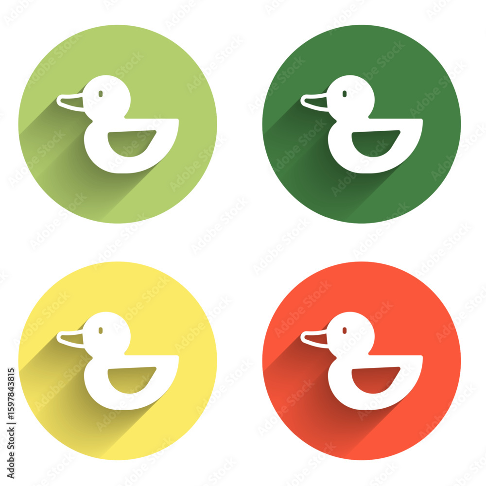 Poster set rubber duck icon isolated with long shadow background. color circle button. vector