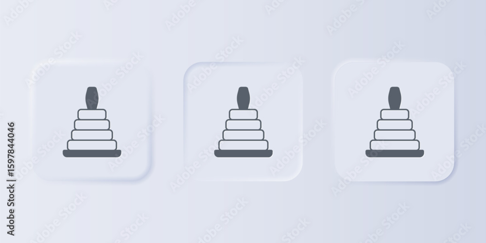 Poster grey pyramid toy icon isolated on grey background. set icons in square buttons. vector