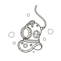 Coloring Book Diving Helmet in Black and White