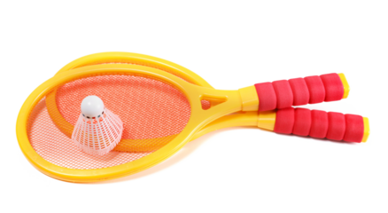 Badminton set made of plastic for children, isolated on white background. Toy racket 