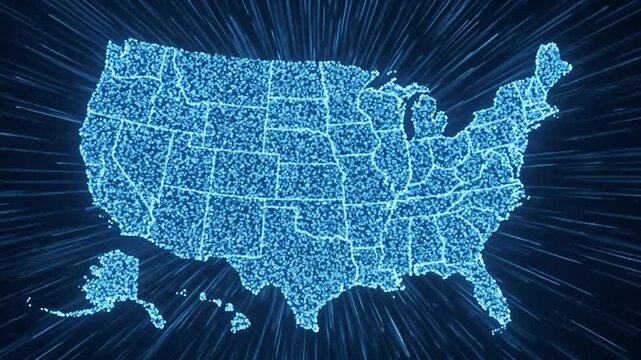 Digital USA map with binary code animation, American map  background video