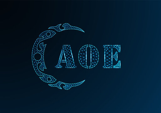 Low poly letter logo AOE design. AOE letter logo low poly vector design on blue color gradient background. AOE logo low poly design