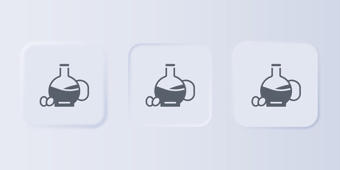Grey Bottle of olive oil icon isolated on grey background. Jug with olive oil icon. Set icons in square buttons. Vector