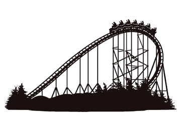 Roller Coaster Silhouette with Trees and Sky