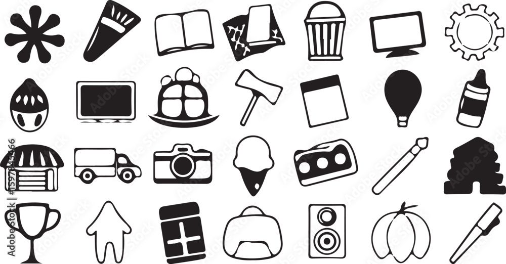 Poster vector icon set of diverse business tools for web and app design
