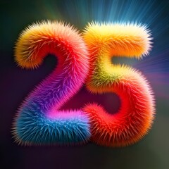 Number  created from colorful rainbow short hair fur, for birthday element