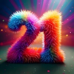 Number  created from colorful rainbow short hair fur, for birthday element