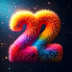 Number  created from colorful rainbow short hair fur, for birthday element