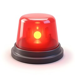 3D plastic cartoon flashing red siren emergency alarm icon isolated white background