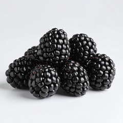 the image shows a close up view of several dark purple berries clustered together. each berry appears plump and consists of numerous small, round segments