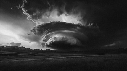 Halftone stylized dramatic storm cloud landscape
