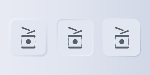 Grey Chinese drum icon isolated on grey background. Traditional asian percussion instrument Taiko or O-Daiko drum. Set icons in square buttons. Vector
