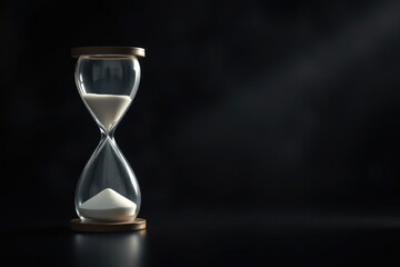 Simple hourglass. Black backdrop, copy space.