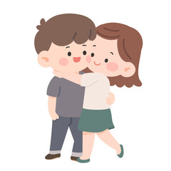 Cartoon Illustration of Couple Hugging