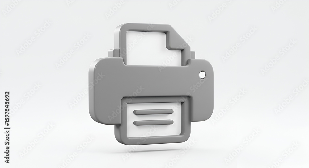 Fototapete sleek 3d rendering of a modern gray printer icon on a clean white background
