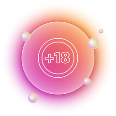 White Plus 18 movie icon isolated on white background. Adult content. Under 18 years sign. Orange and pink gradient circle background. Vector