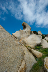 Oddly shaped granite rocks on Capo Testa, the near the sea along the coast, Santa Teresa di...