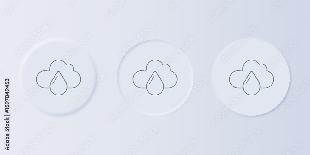 Poster grey cloud with rain icon isolated on grey background. rain cloud precipitation with rain drops. set