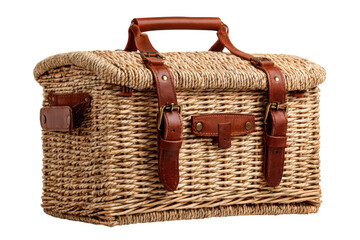 Woven picnic basket with leather straps classic outdoor accessory storage container travel essential