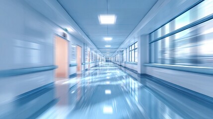 Hospital corridor interior with smooth, reflective floors.