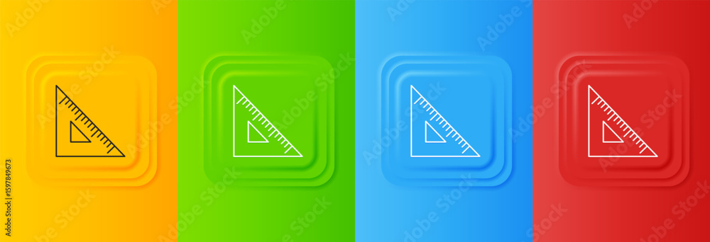 Poster white triangular ruler icon isolated on colorful background. straightedge symbol. geometric symbol. 
