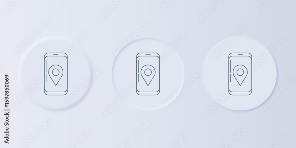 Poster grey mobile smart phone with app delivery tracking icon isolated on grey background. parcel tracking