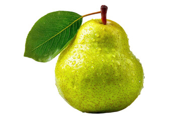 Juicy Bartlett Pear Delight Fresh Fruit with Leaf Dew Drops Healthy Eating Food Photography Isolated
