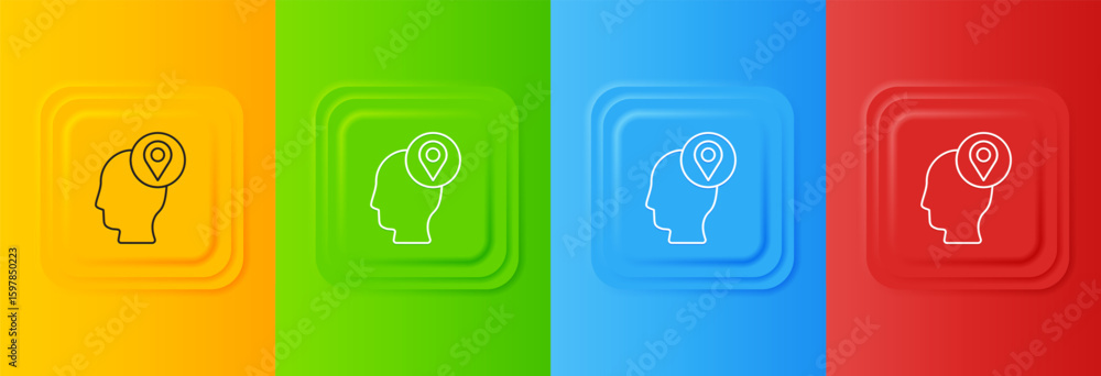 Poster white delivery man with cardboard boxes icon isolated on colorful background. door to door delivery 