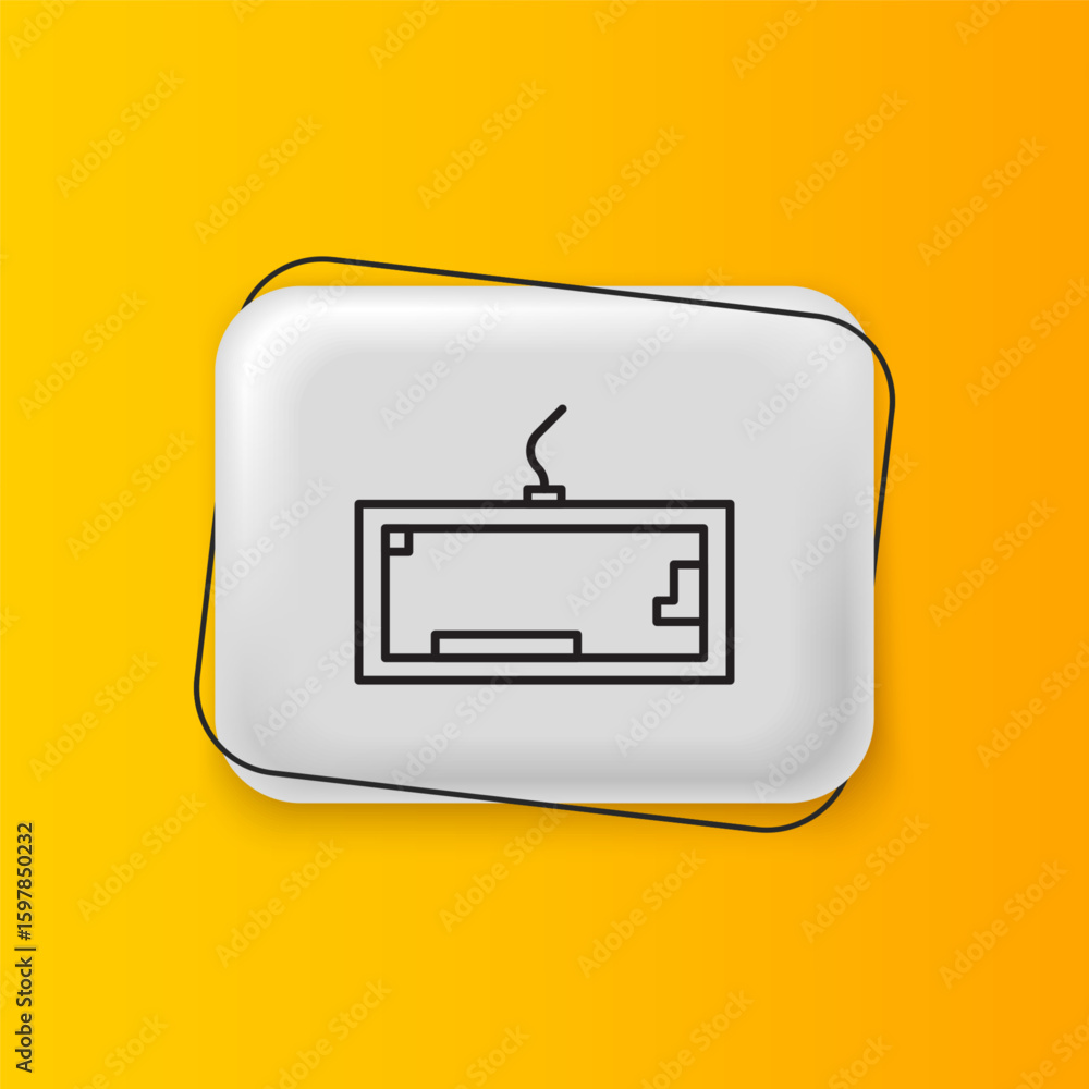 Poster Black Computer keyboard icon isolated on yellow background. PC component sign. Silver rectangle button. Vector