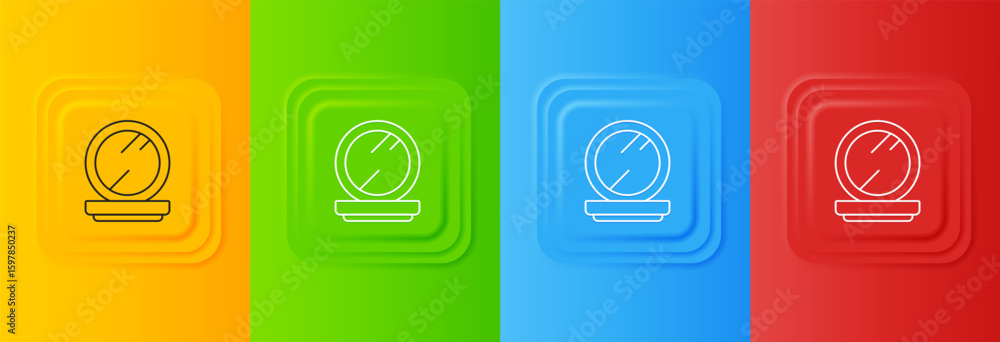 Poster white makeup powder with mirror icon isolated on colorful background. set icons in square buttons. v