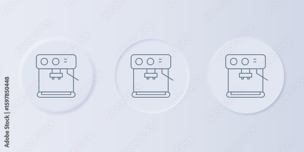 Poster grey coffee machine icon isolated on grey background. set icons in square buttons. vector