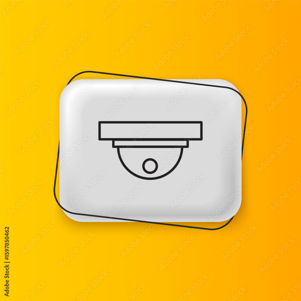 Poster black motion sensor icon isolated on yellow background. silver rectangle button. vector