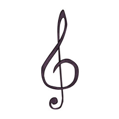 Obraz premium A black treble clef on a white background. Watercolor illustration of a musical score. Christmas orchestra with bears collection. Suitable for music designs, postcards, typography, books, stickers.
