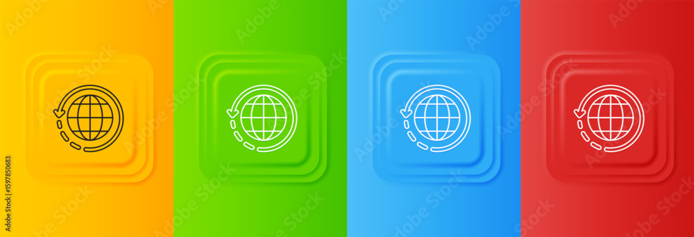 Aufkleber white worldwide shipping and cardboard box icon isolated on colorful background. set icons in square