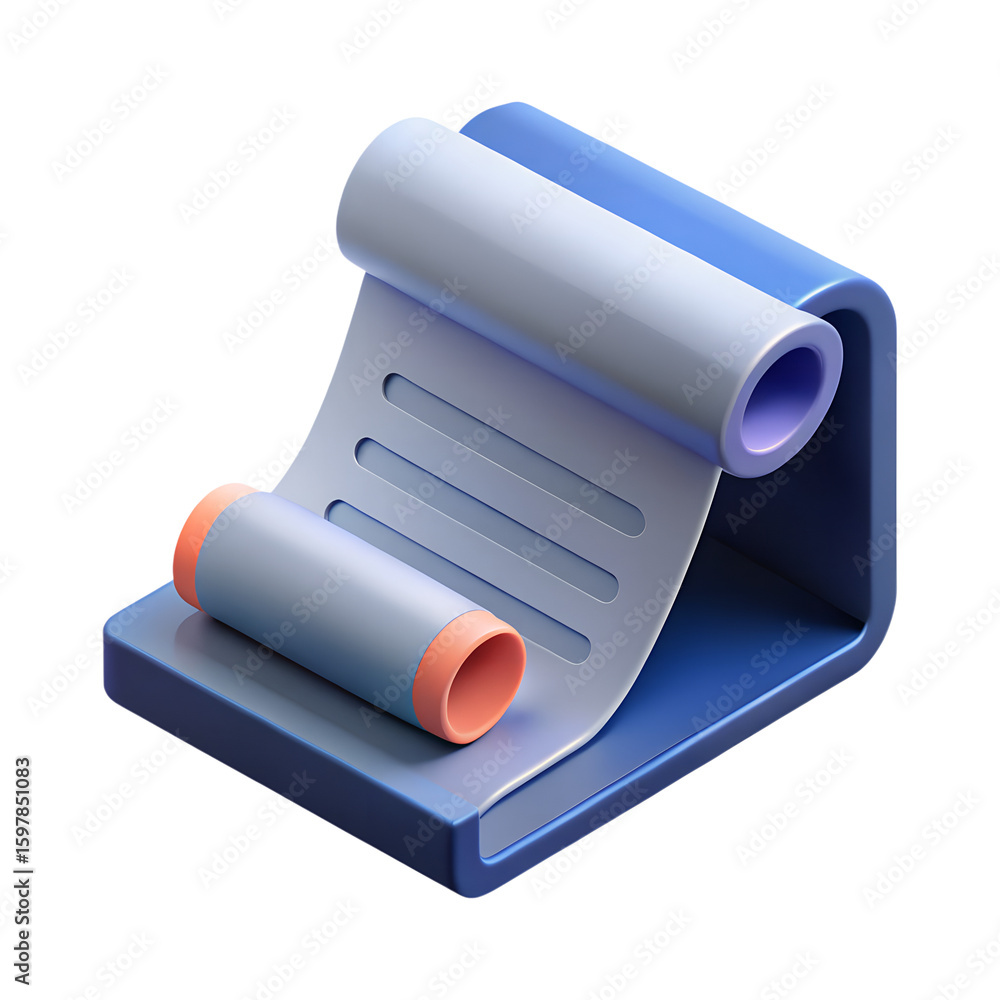 Fototapete 3d rendered icon of a scroll document on a blue stand with a black background