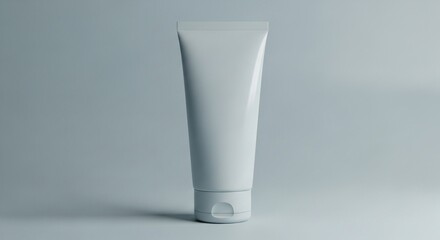 Clean cosmetic tube mockup on neutral pastel background – skincare or beauty product branding template