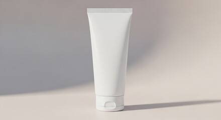 Clean cosmetic tube mockup on neutral pastel background – skincare or beauty product branding template