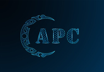 Low poly letter logo APC design. APC letter logo low poly vector design on blue color gradient background. APC logo low poly design