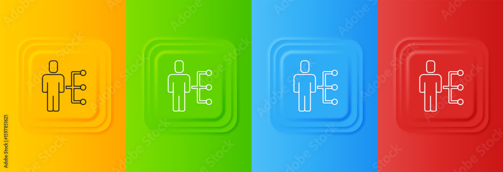 Fototapete White User of man in business suit icon isolated on colorful background. Business avatar symbol user profile icon. Male user sign. Set icons in square buttons. Vector